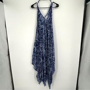Goa Beachwear by Japna Beach Pool Cover Up Dress Blue Floral Tropical Size‎ XS